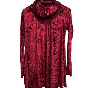 Coo Yoo Red Velvet Long Sleeve Cowl Neck Tunic Size M/L Statement Top